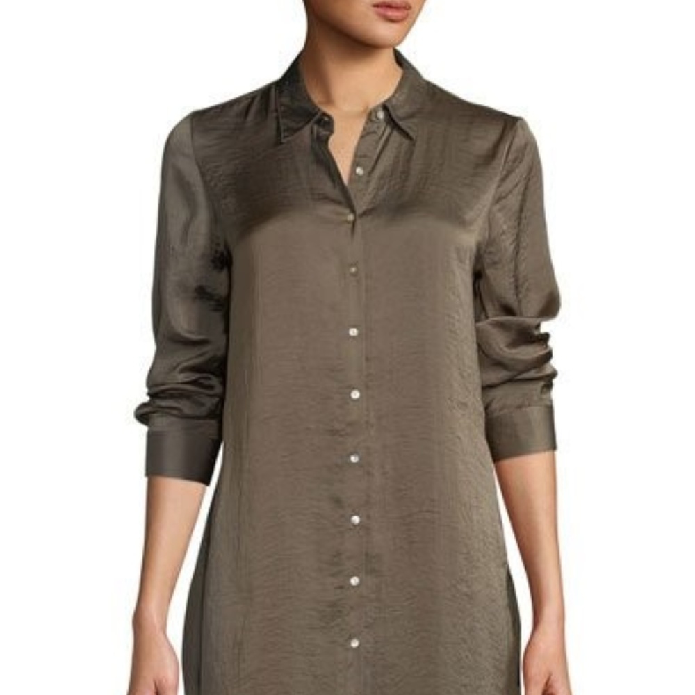 Dex Embroidered-Back Button-Front Satin Blouse Ite